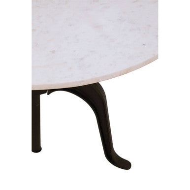 White Marble Top Small Bar Table with Black Iron Cabriole Legs and Crank Mechanism | Vasco