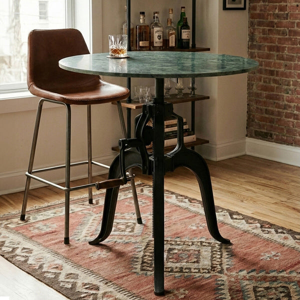 Vasco Green Marble and Black Metal Bar Table