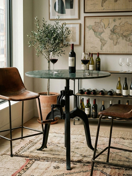 Vasco Green Marble and Black Metal Bar Table