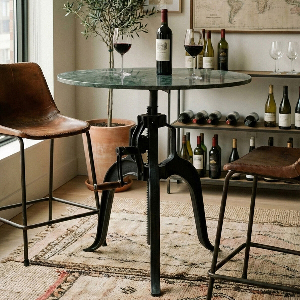 Vasco Green Marble and Black Metal Bar Table
