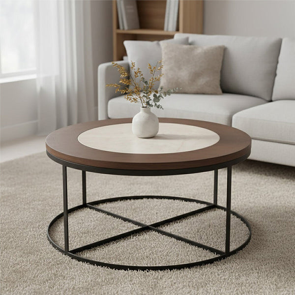 Vasco White Marble Coffee Table with Black Base