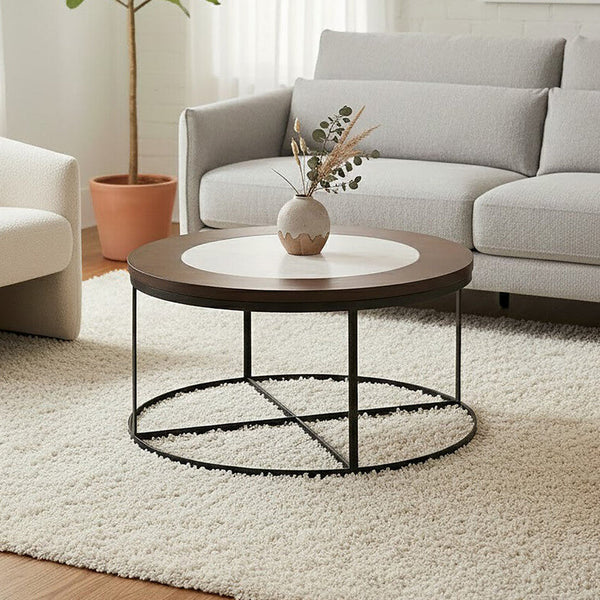 Vasco White Marble Coffee Table with Black Base