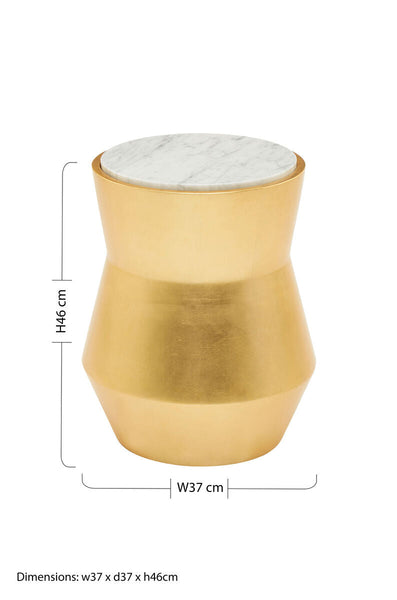 Small Gold Drum Wood Side Table with White Marble Top | Lino