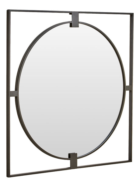 Large Square Black Metal Frame Round Insert Wall Mirror | Trento
