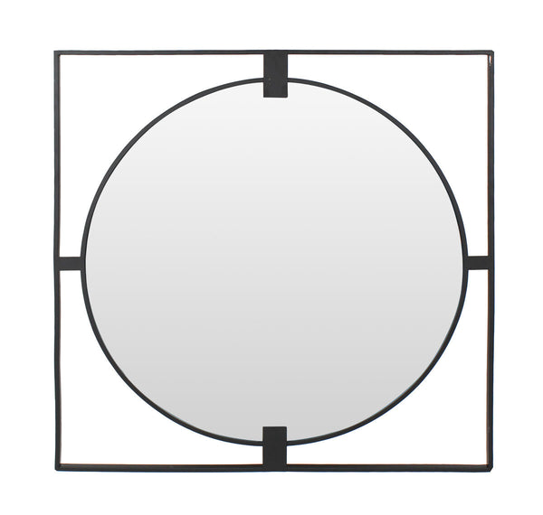 Large Square Black Metal Frame Round Insert Wall Mirror | Trento