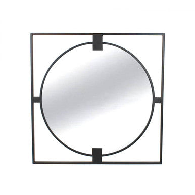 Small Square Black Metal Frame Round Insert Wall Mirror | Trento