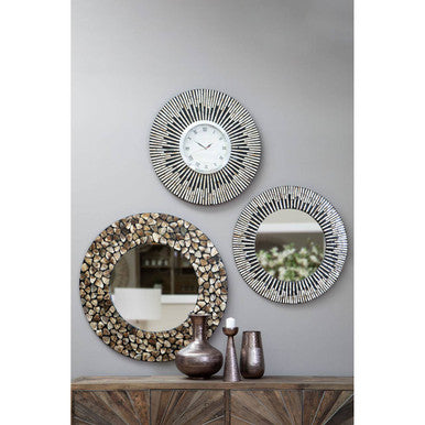 Palu Round Black Wall Mirror with Seashell Inlay