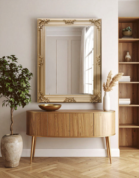Gold Finish Wooden Frame Wall Mirror | Lora