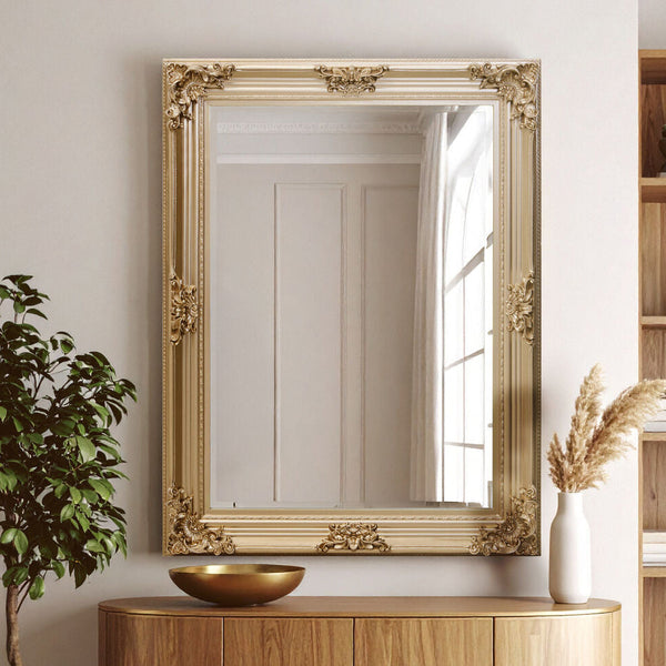 Gold Finish Wooden Frame Wall Mirror | Lora