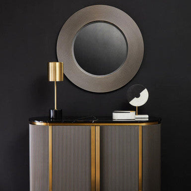 Grey Ribbed Round Wall Mirror | Dervio