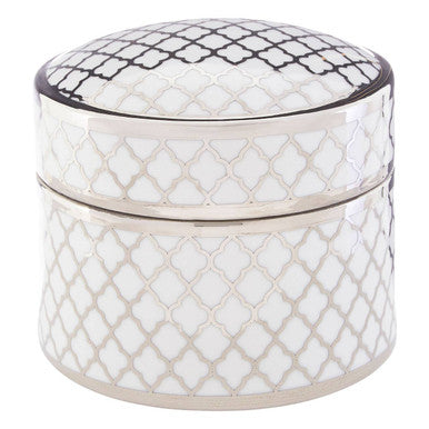 Renne White and Silver Large Ceramic Box