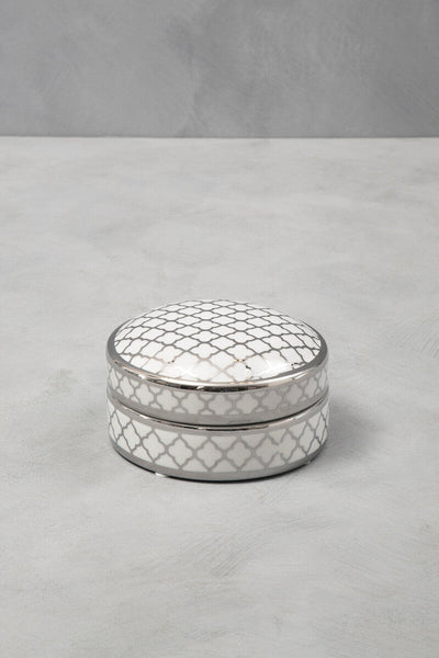 Renne White and Silver Small Ceramic Box