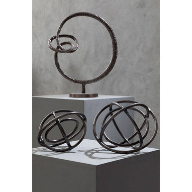 Nexus Set of Two Bronze Finish Sphere Sculptures