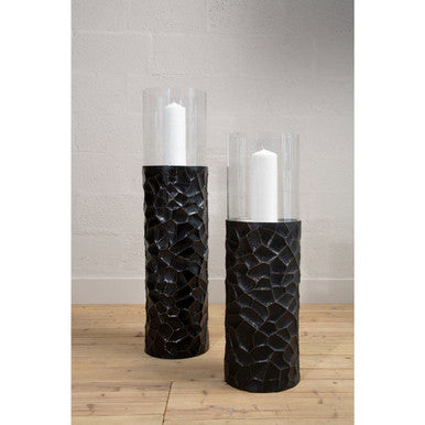 Akola Black and Gold Large Floor Standing Hurricane Candle Holder