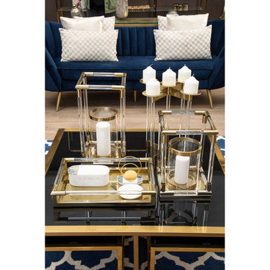 Lucita Large Candle Holder in Gold Finish and Acrylic