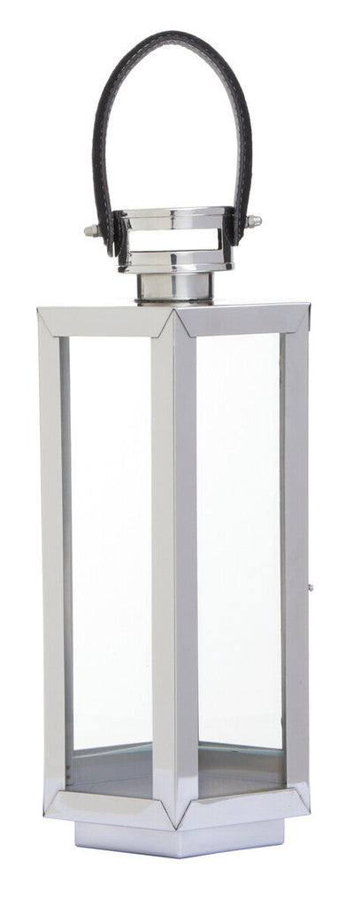Herber Small Silver Hexagonal Lantern with Hair on Leather Handle