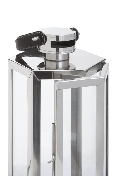 Herber Small Silver Hexagonal Lantern with Hair on Leather Handle