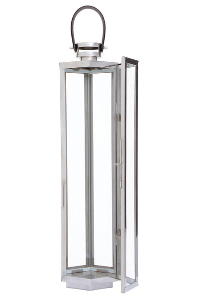 Herber Large Silver Hexagonal Lantern with Hair on Leather Handle
