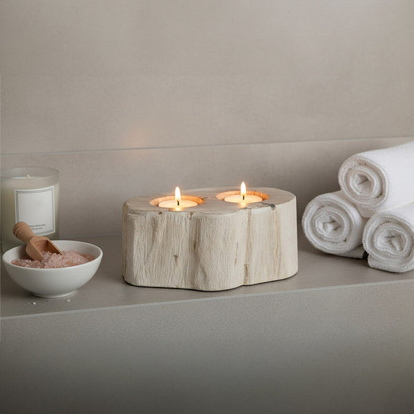 Relic Petrified Wood Double Candle Holder