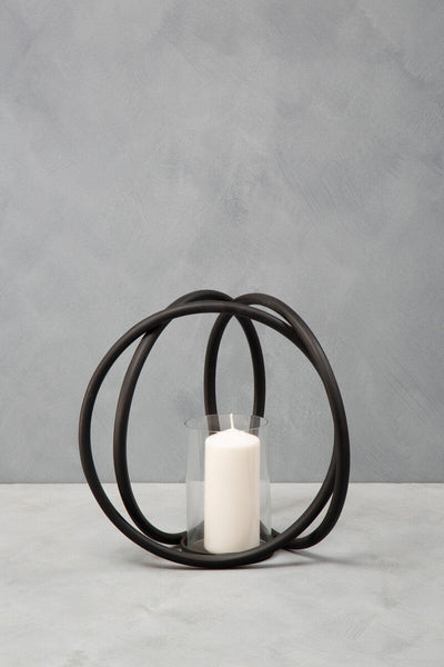 Aura Medium Matte Black Finish Candle Holder