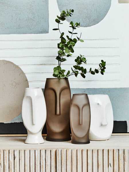 Viso Smoked Grey Large Face Design Vase