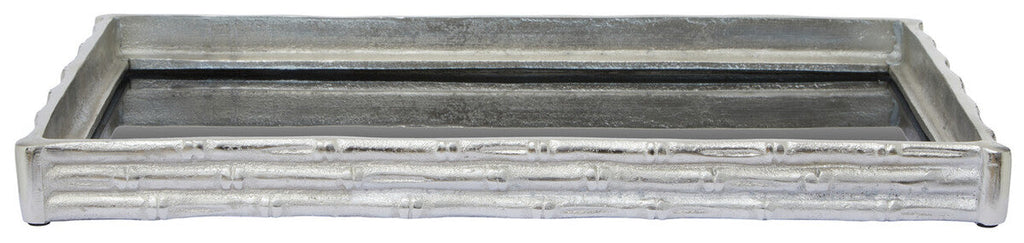 Hiba Silver Finish Bamboo Effect Mirrored Tray