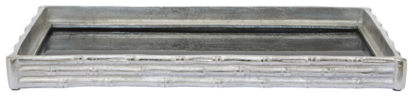 Hiba Silver Finish Bamboo Effect Mirrored Tray