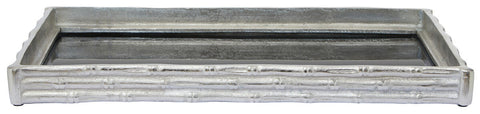 Hiba Silver Finish Bamboo Effect Mirrored Tray