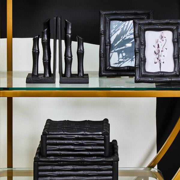 Hiba Small Black Finish Bamboo Effect Trinket Box