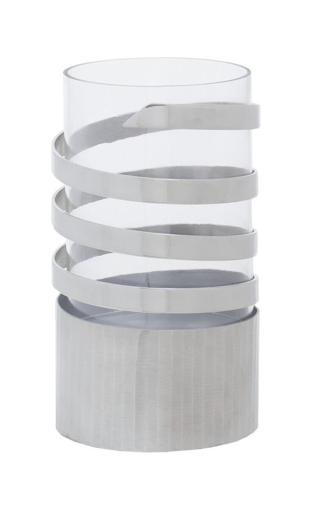 Amreli Small Vertical Textured Silver Metal Hurricane Candle Holder