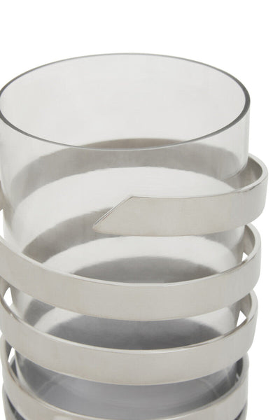 Amreli Small Vertical Textured Silver Metal Hurricane Candle Holder