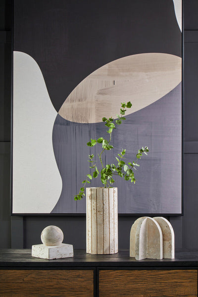 Tibor Travertine Ribbed Vase