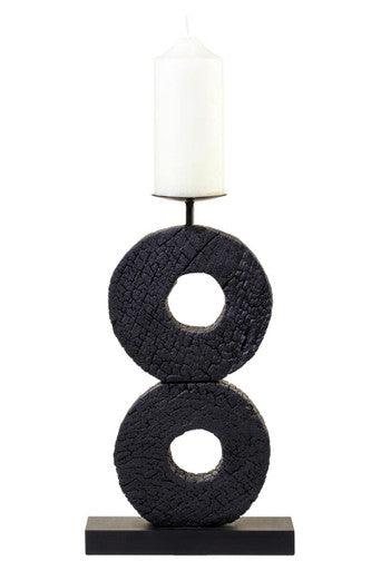 Fidel Large Charred Black Mango Wood Log Candle Holder