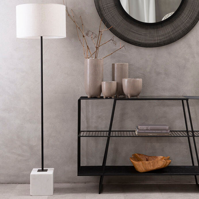 Natural Linen Shade with White Marble Base Floor Lamp | Murdoch