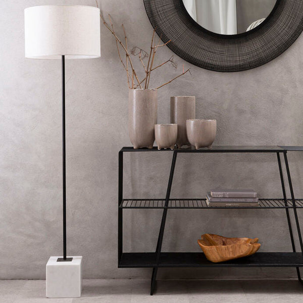 Natural Linen Shade with White Marble Base Floor Lamp | Murdoch