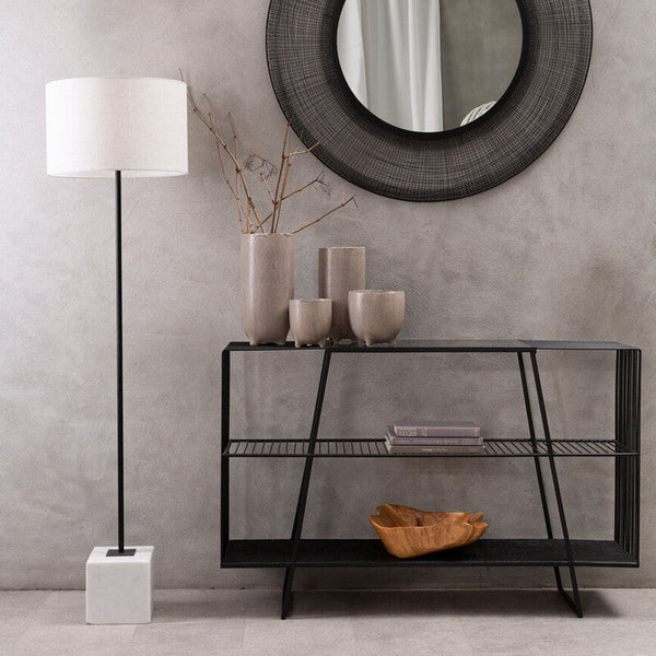 Natural Linen Shade with White Marble Base Floor Lamp | Murdoch