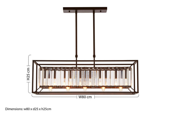 Akiko Dark Bronze Finish and Glass 5 Bulb Ceiling Light