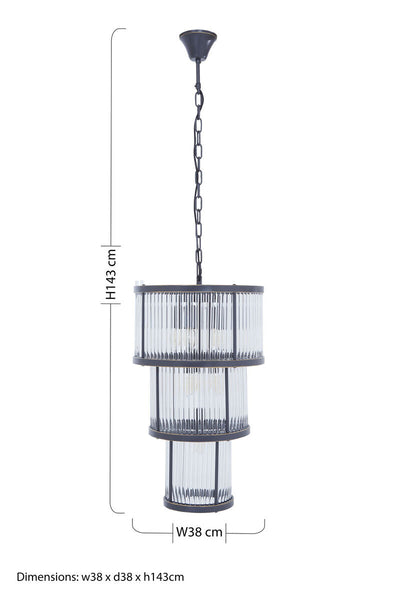 3 Tier Black Finish Glass Chandelier | Salasco