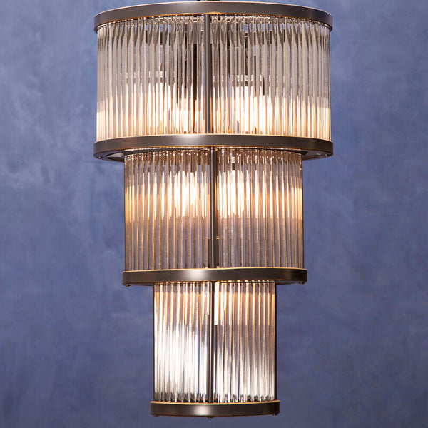 3 Tier Black Finish Glass Chandelier | Salasco