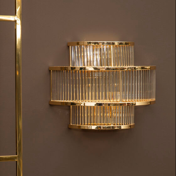3 Tier Glass Wall Light with Warm Metallic Iron Frame | Salasco