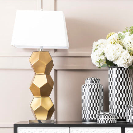 Gold Glass Table Lamp with Chrome Base | Eleri