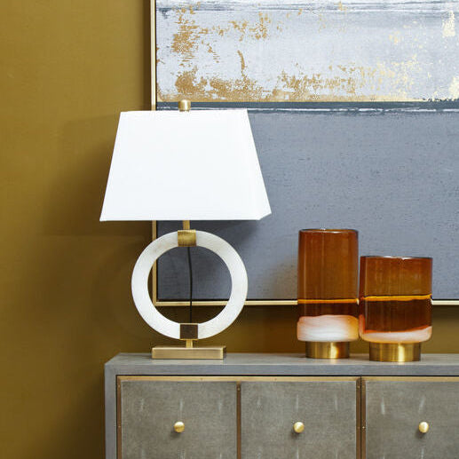 Circular Marble Table Lamp with Ivory Shade | Elora
