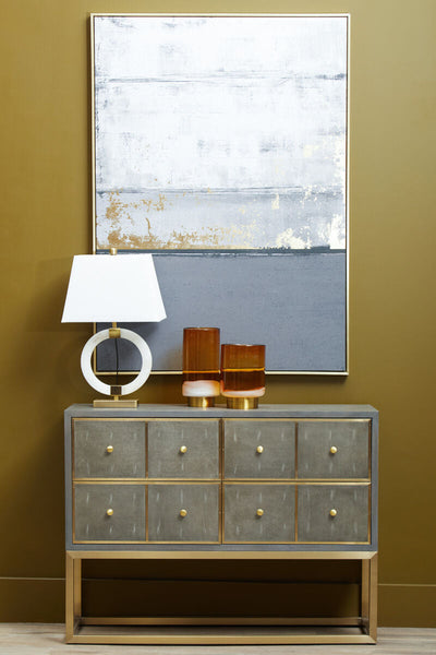 Circular Marble Table Lamp with Ivory Shade | Elora
