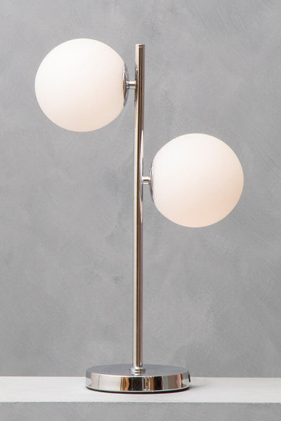 White Glass with Chrome Table Lamp | Karter
