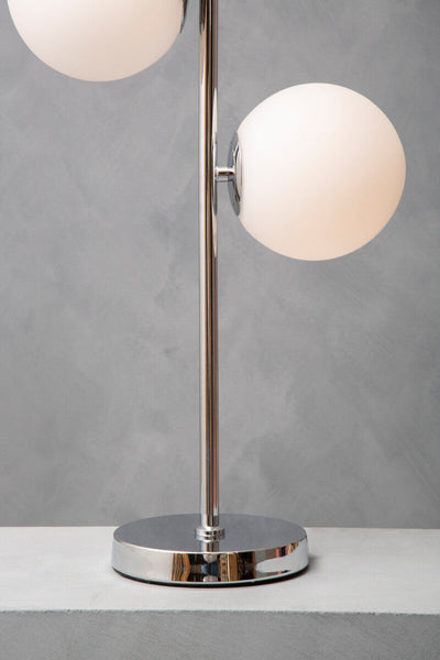 White Glass with Chrome Table Lamp | Karter
