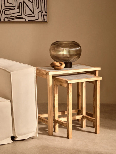 Large Ribbed Smoked Glass Table Lamp | Enola