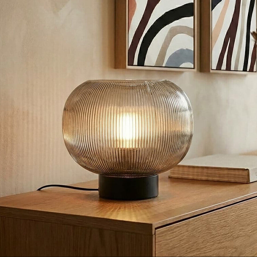Large Ribbed Smoked Glass Table Lamp | Enola