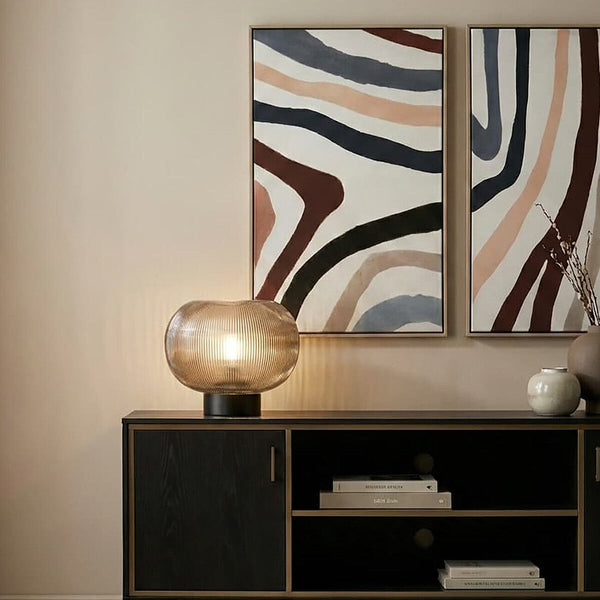 Large Ribbed Smoked Glass Table Lamp | Enola
