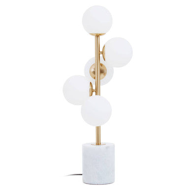 Abira White Marble 5 Bulb Table Lamp with Brushed Brass Finish