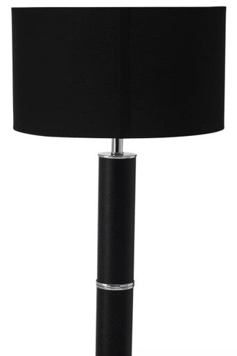 Hanah Black Snake Leather Effect Floor Lamp with Chrome Base and Black Shade